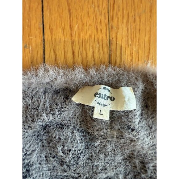 EUC Entro Women's Duster Cardigan Size Large Gray Knit Animal Print Open Front - Picture 3 of 7